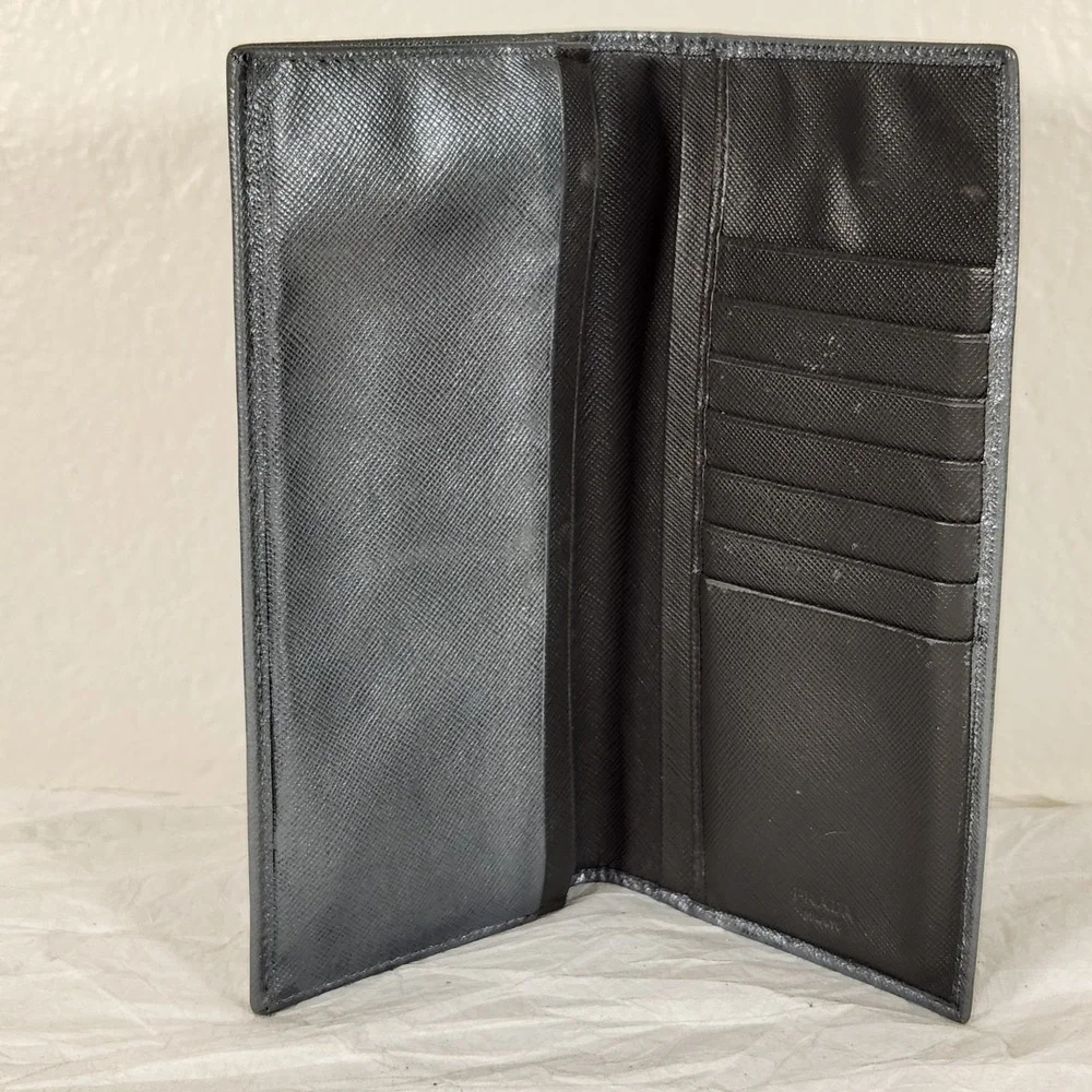 PRADA Saffiano Leather Long Bifold Wallet Argento Silver Metallic Gray